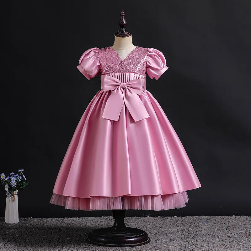 Light Pink Ball Gown Flower Girl Dress with Sequins and Bowknot main image 1