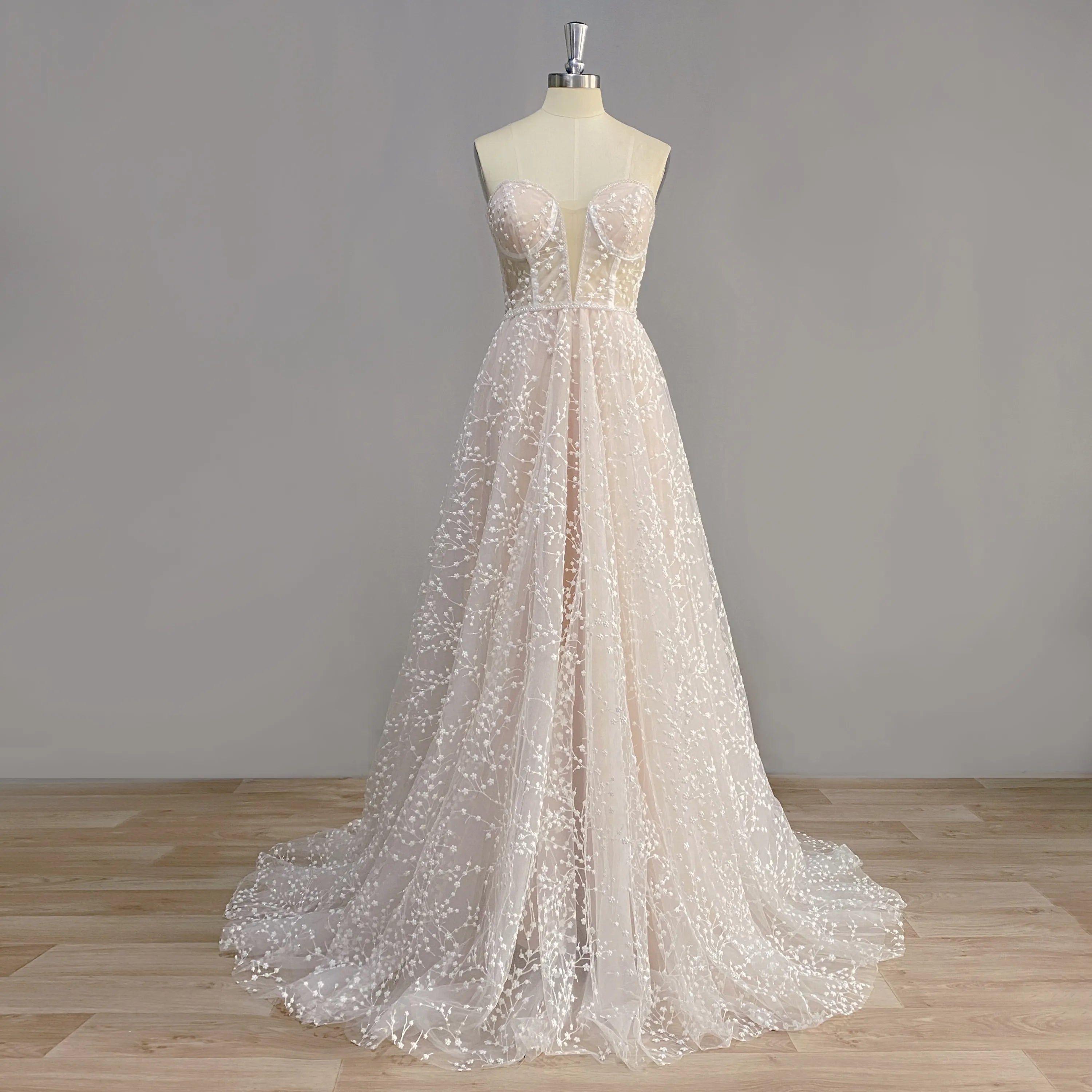 Strapless Plain Flower Accent High Low A-Line Wedding Gown main image 1