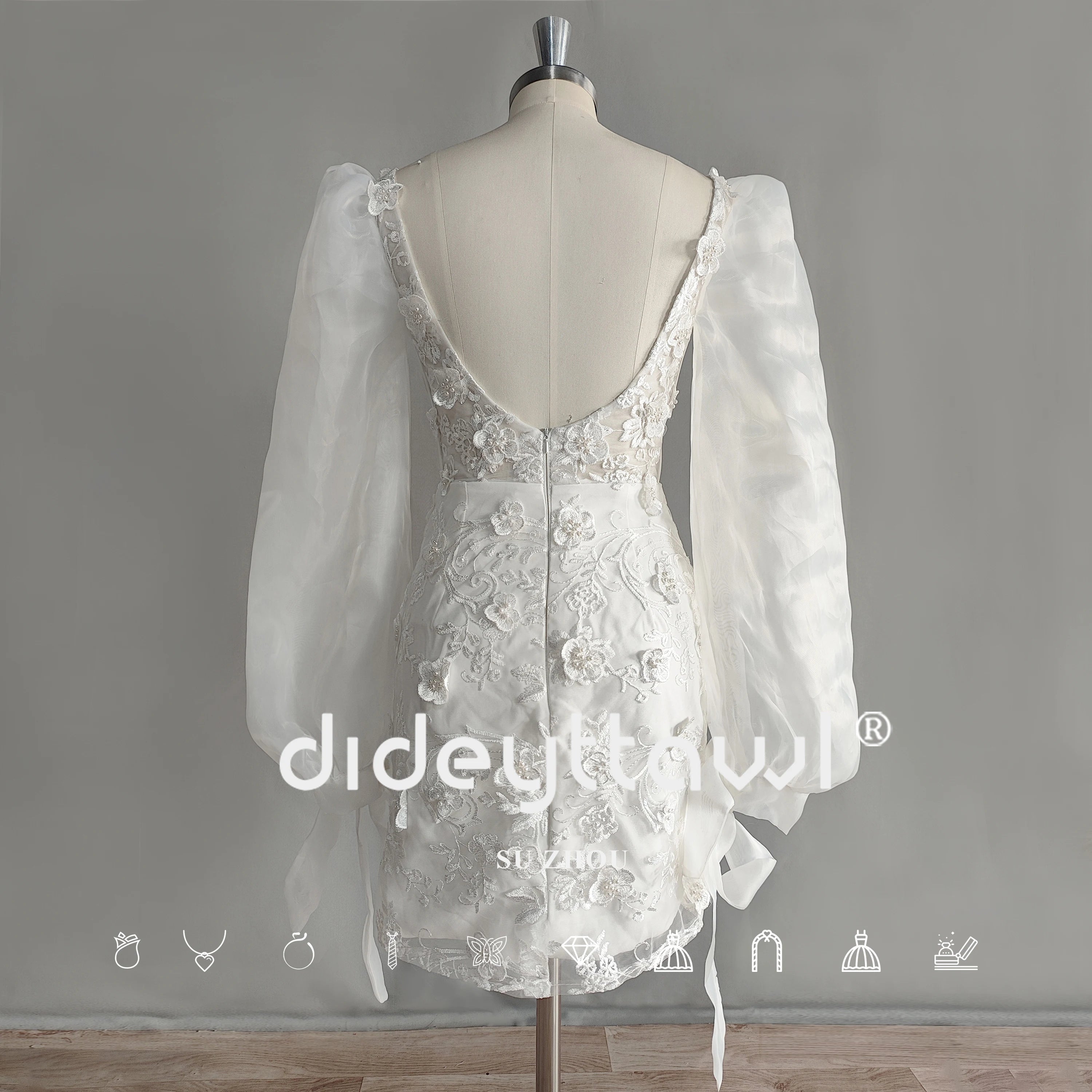 Elegant White Lace Puff Sleeve Mini Dress on Luulla