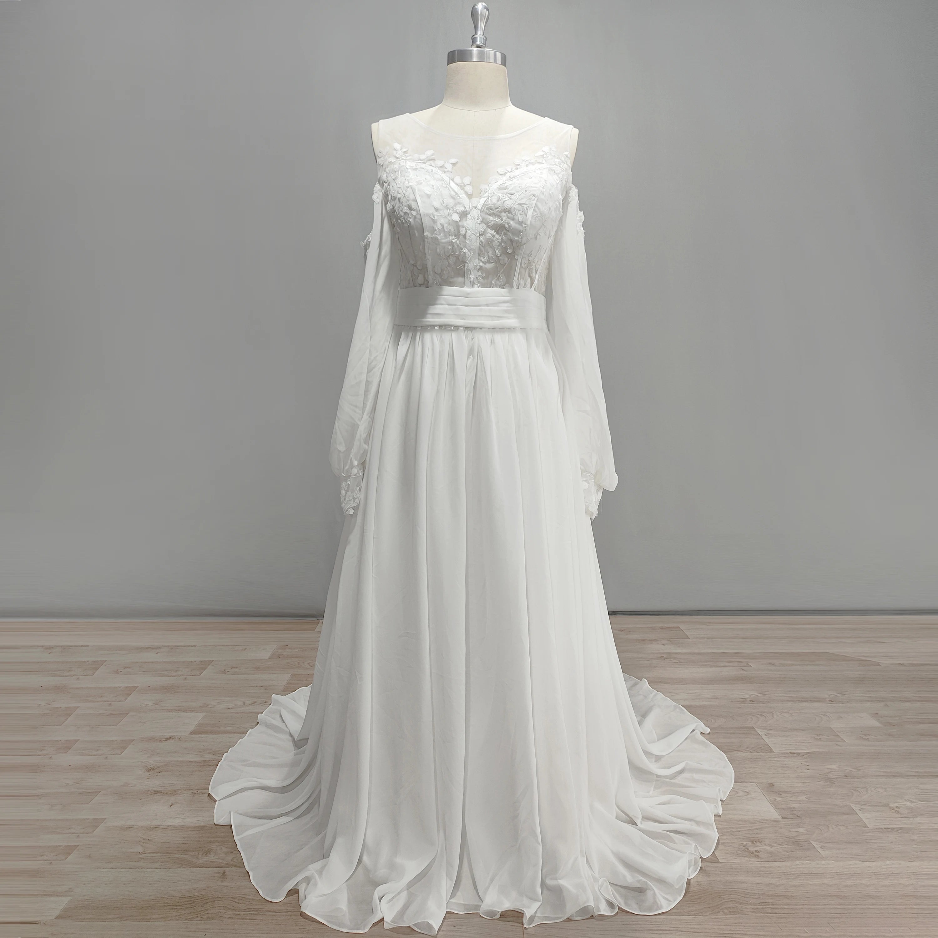 Bohemian Lace Long-sleeve Chiffon Wedding Dress on Luulla