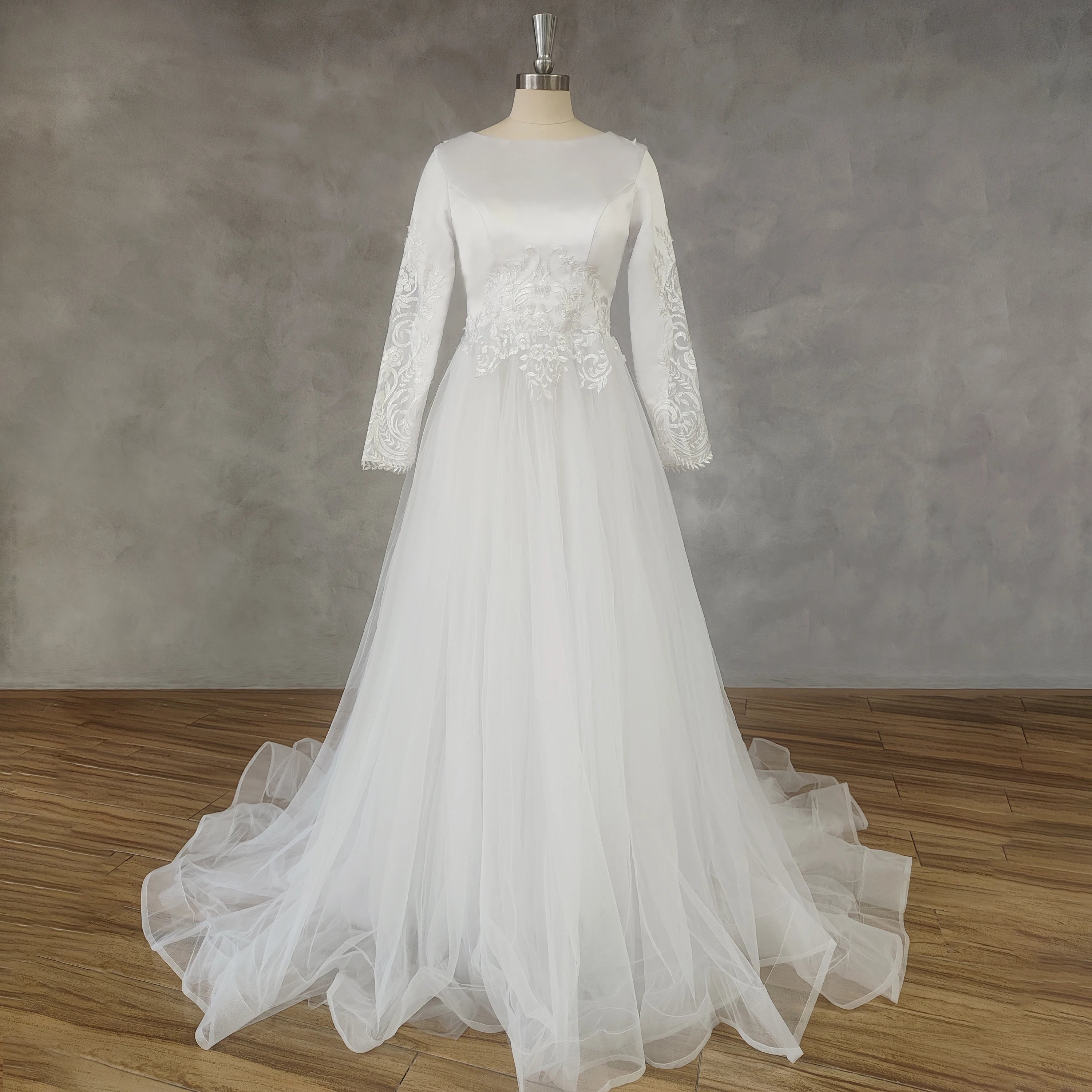 A-line Lace Long Beach Wedding Gown TWA0212 main image 1