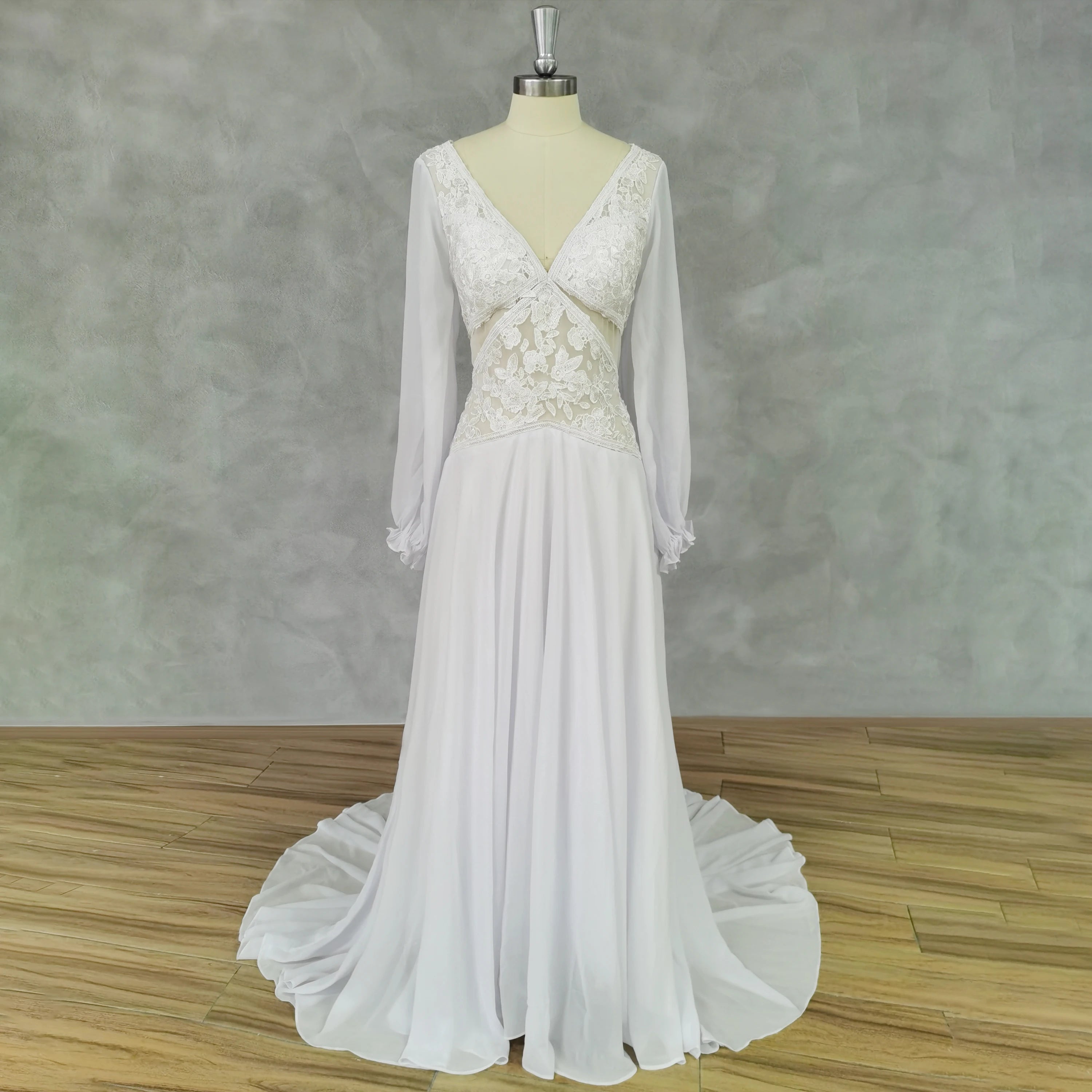 Chiffon and Lace Hlater Long Gowns Terracotta