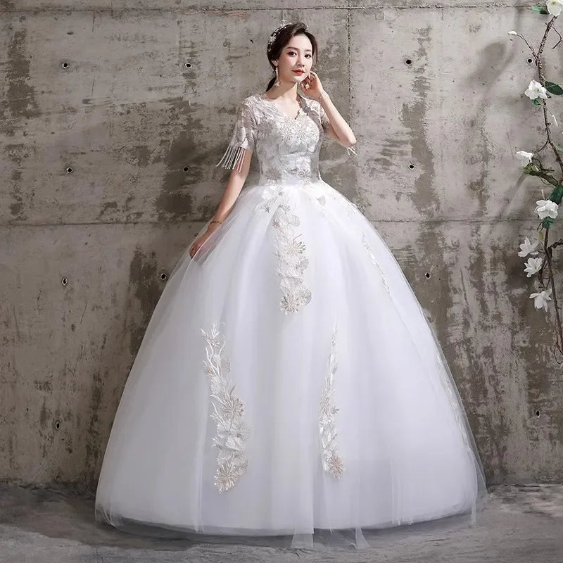 Lace Appliqué Bridal Gown With Sheer Sleeves on Luulla