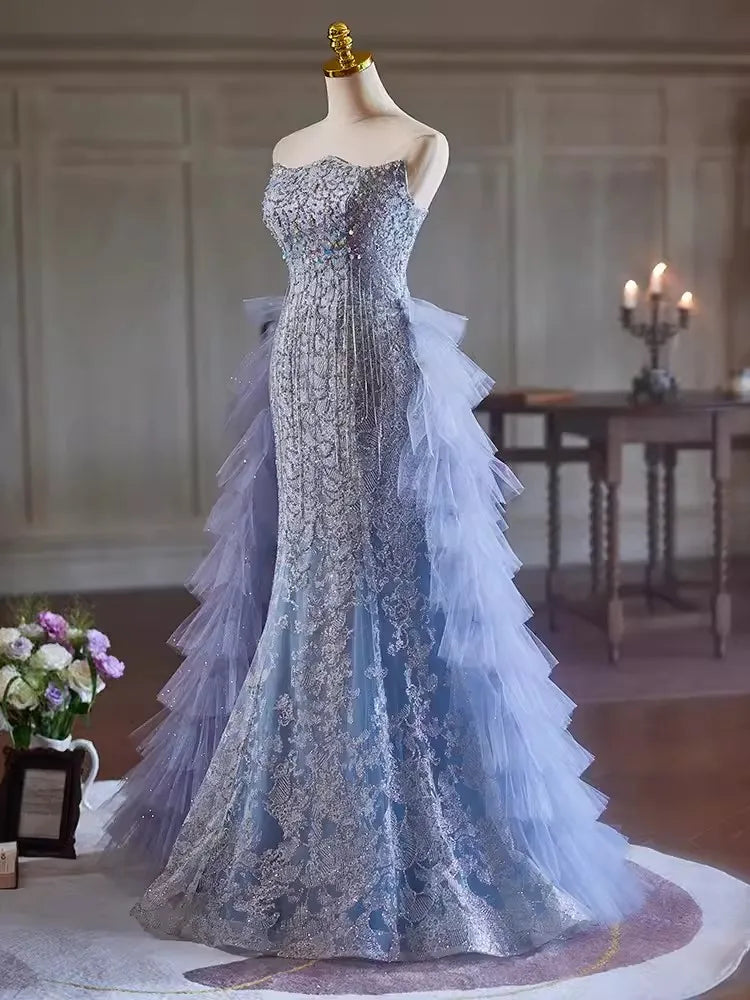 Mermaid Sequin Embellished Cocktail Gown with Floral Motifs main image 1