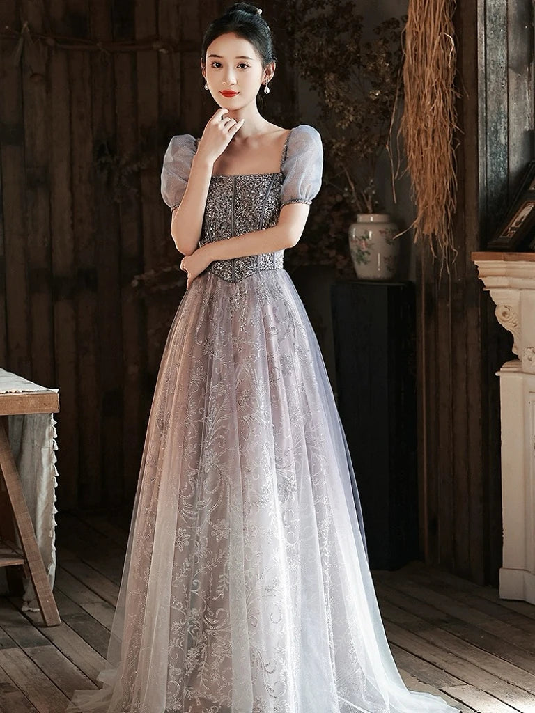 Sparkling Lace Gown With Puff Sleeves Design on Luulla