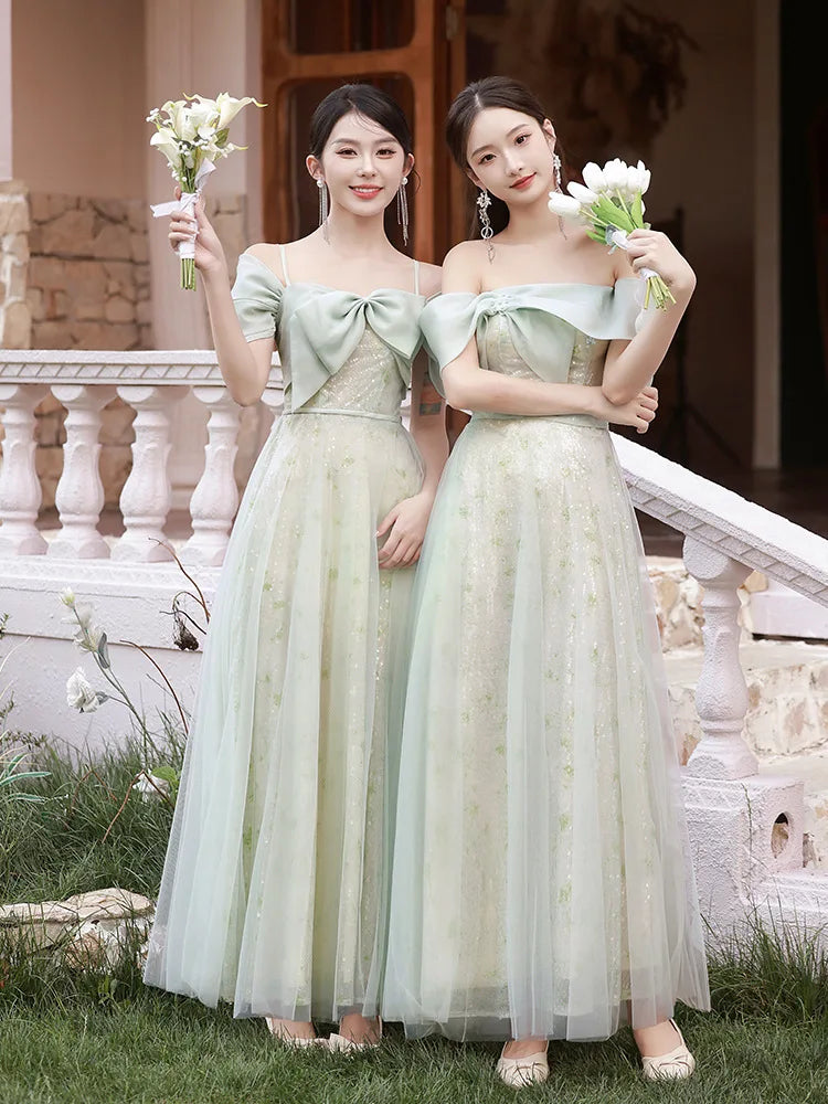 Green Lace Long Wedding Bridesmaid Dress