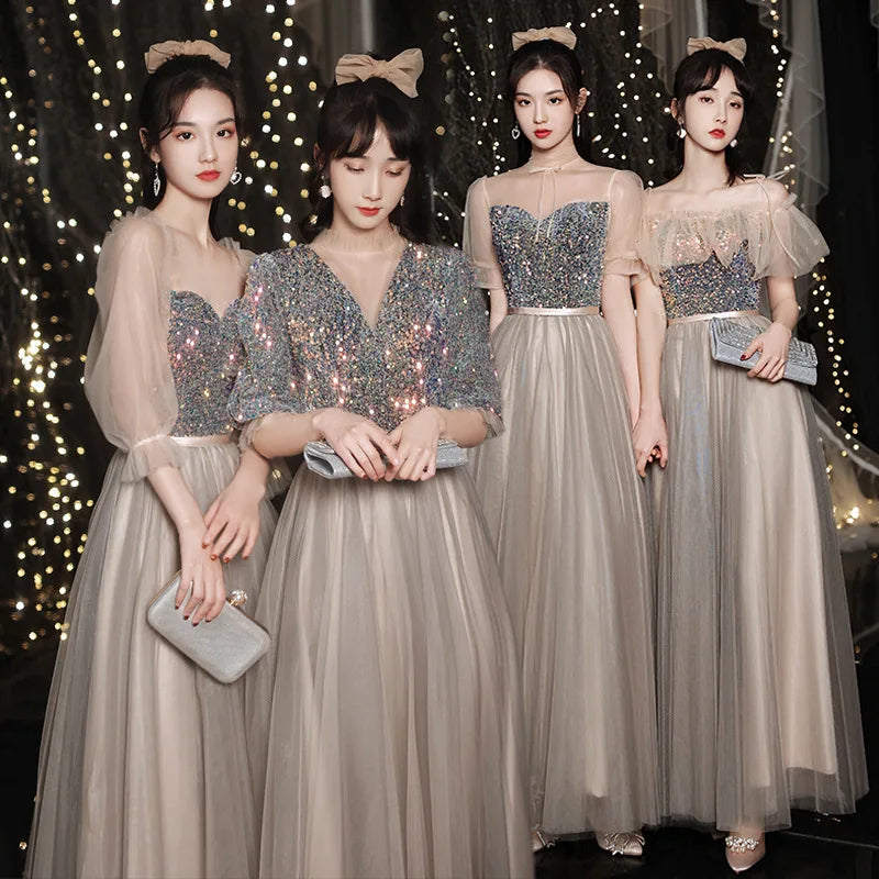 Sparkling Sequin Gown With Sheer Sleeves, Floor-length on Luulla