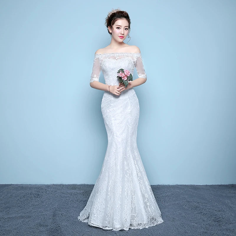 18513 Off Shoulder Lace Floral Mermaid Gown