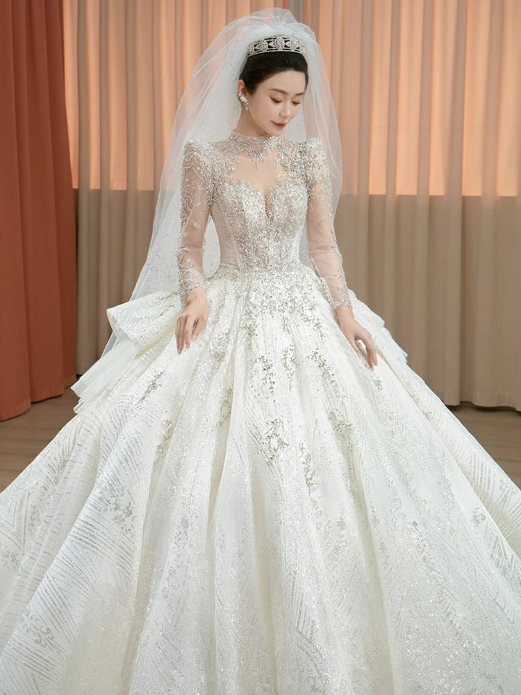 Long Sleeve Beaded Gown main image 1