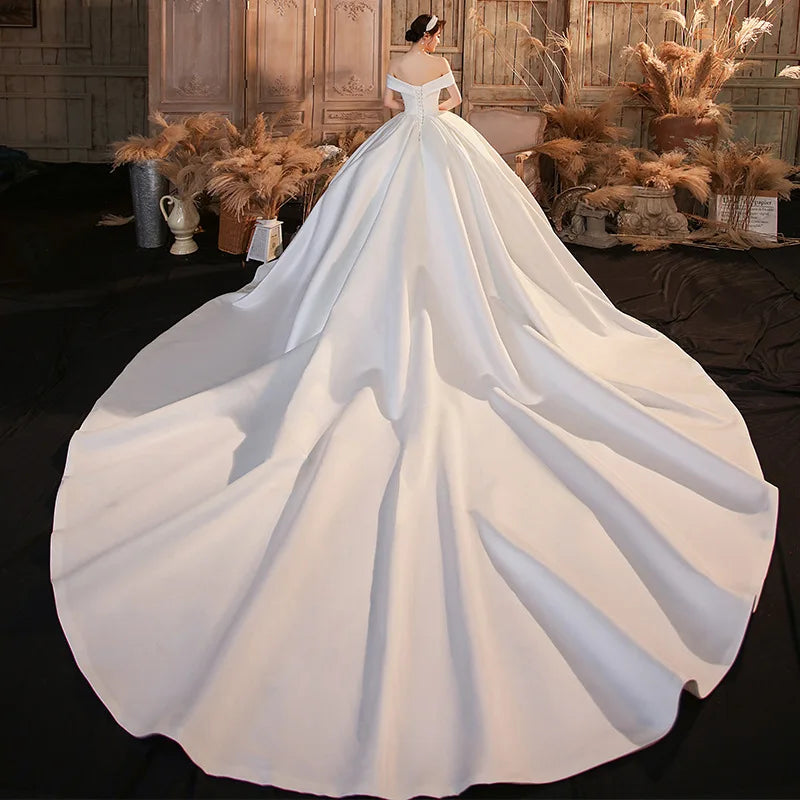 Luxe Satin Bridal Gown With Flowing Train on Luulla