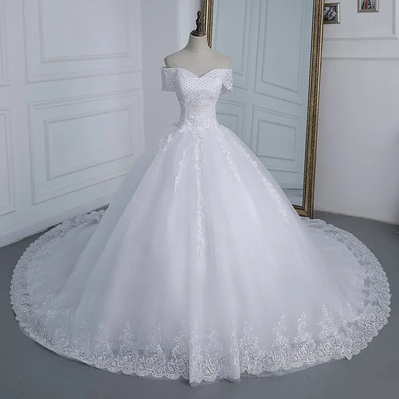 Exquisite Lace Off-shoulder Bridal Gown With Train on Luulla