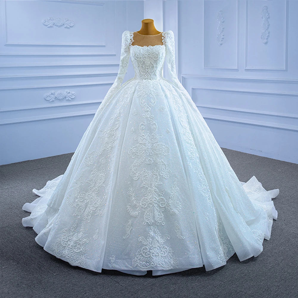 Enchanting Lace-Embroidered A-Line Gown with Train
