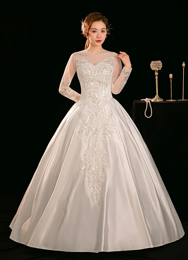 Lace Long Sleeve Satin Bridal Gown on Luulla