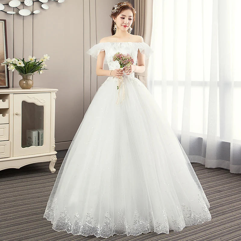 Off Shoulder Lace Bridal Gown With Train on Luulla